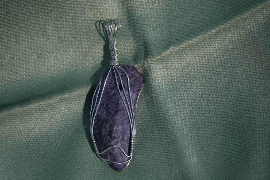 Austin wrapped Beautiful  Rough Sugilite Gemstone Sterling Silver wrapped Pendant  Dreams and cleansing  4919